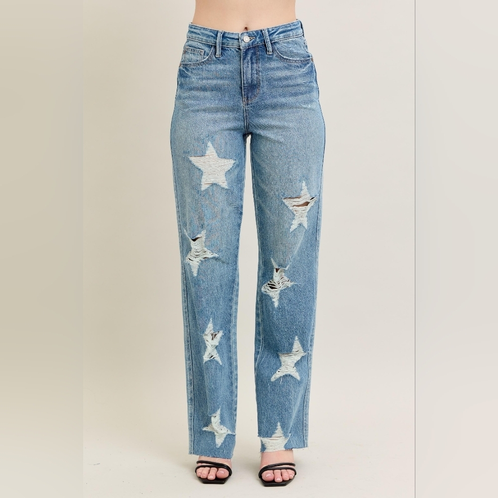 Judy Blue HR Rigid Magic 90's Straight Fit Jeans Star Americana Various Retail - Picture 2 of 16